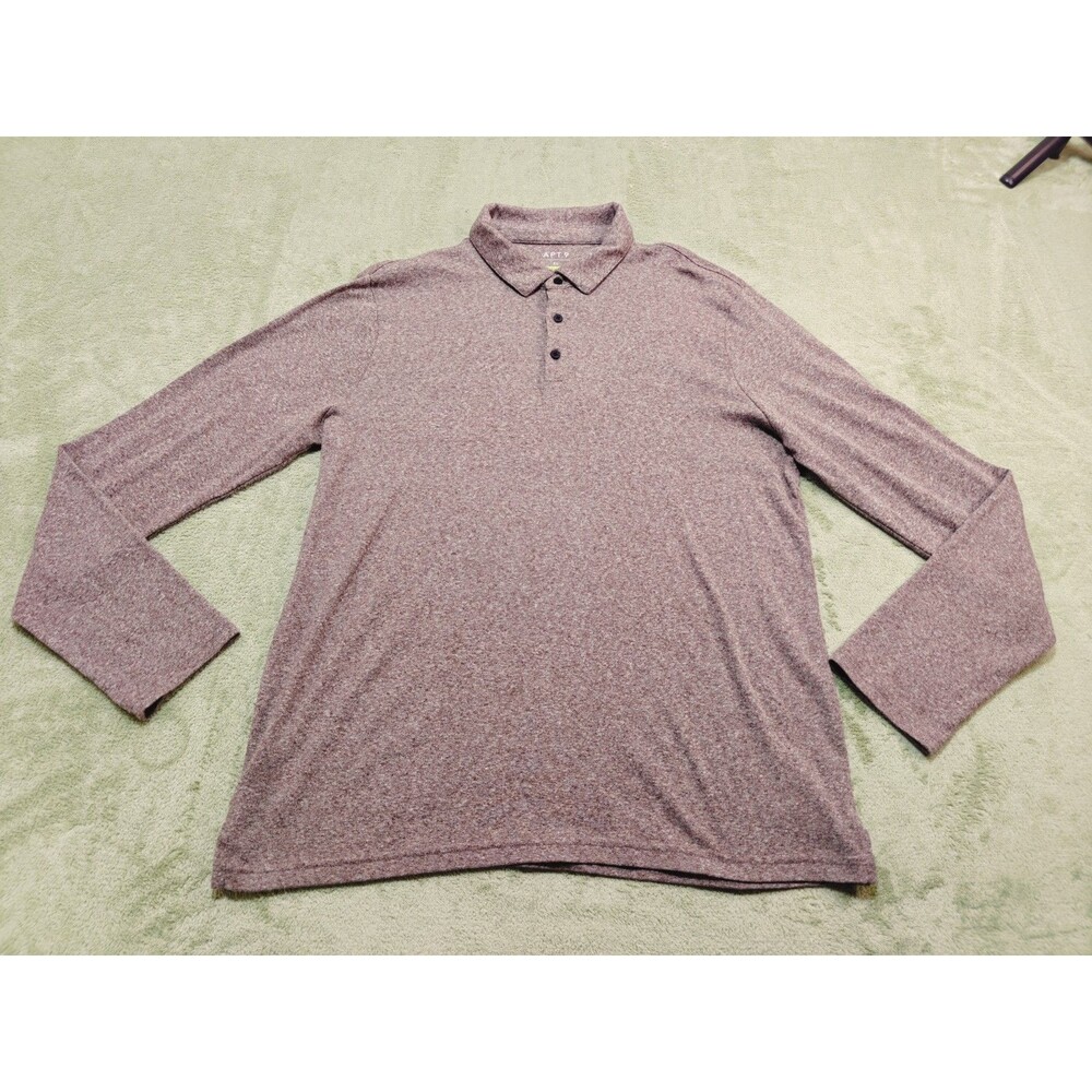 Apt. 9 Mens Brown Heathered Long Sleeve Polo Sz XL Cotton Blend Shirt